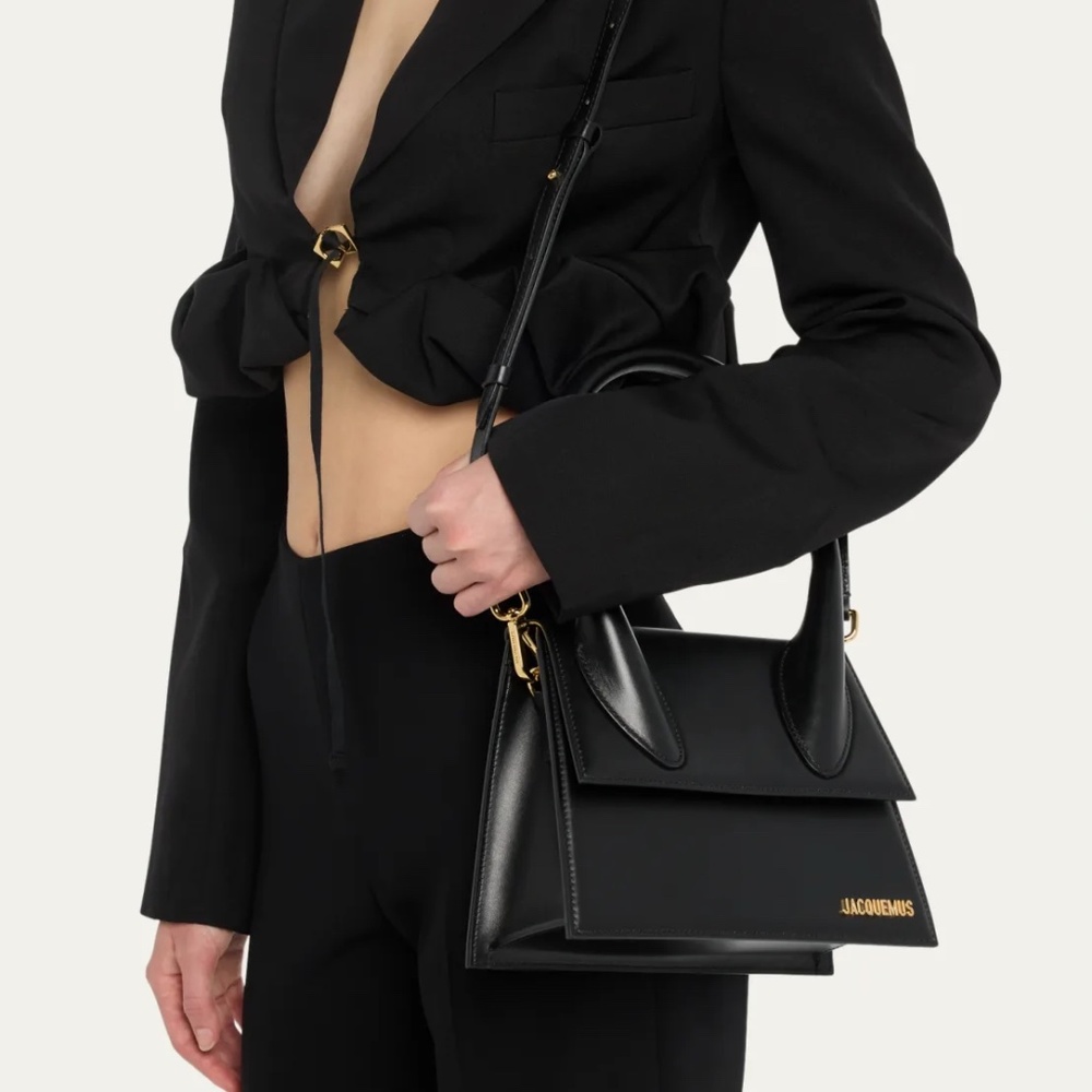 JACQUEMUS 'Le Grand Chiquito' Grand Black Leather Top Handle Bag - $975 - BNWT - Picture 5 of 8